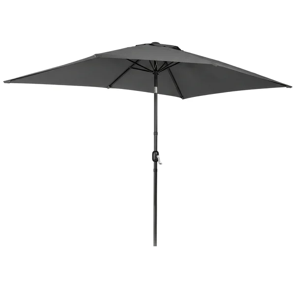 10 x 6.5 FT Square Patio Umbrella, Tilting Outdoor Sun Shade Umbrella with 6 Iron Ribs & Iron Pole, Polyester Fabric Outdoor Market Umbrella Gray view 2