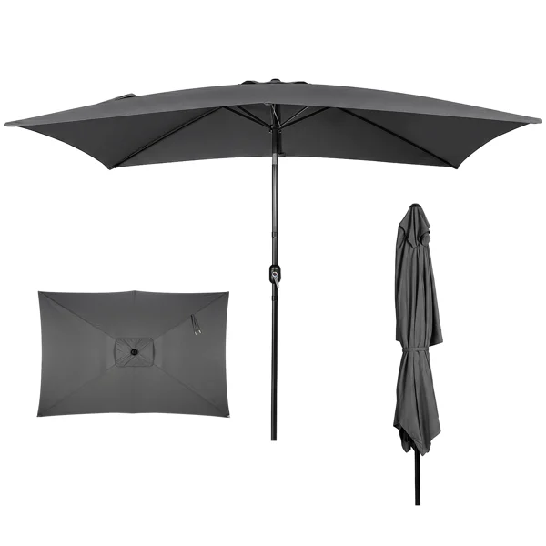 10 x 6.5 FT Square Patio Umbrella, Tilting Outdoor Sun Shade Umbrella with 6 Iron Ribs & Iron Pole, Polyester Fabric Outdoor Market Umbrella Gray view 3