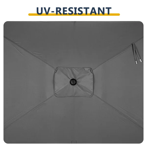 10 x 6.5 FT Square Patio Umbrella, Tilting Outdoor Sun Shade Umbrella with 6 Iron Ribs & Iron Pole, Polyester Fabric Outdoor Market Umbrella Gray view 5