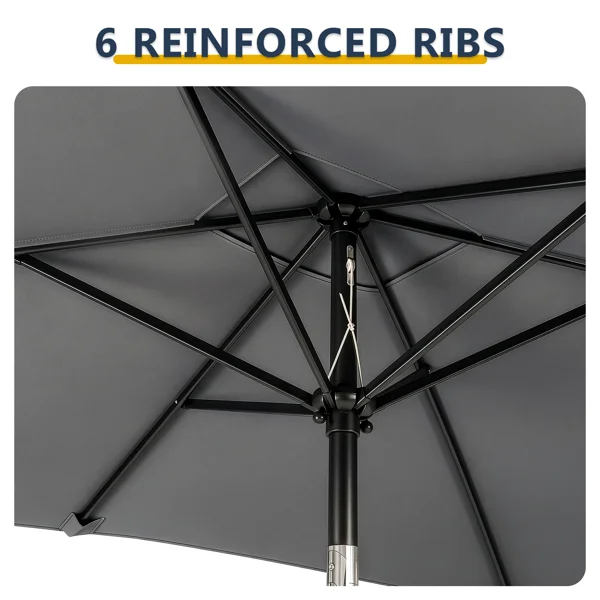 10 x 6.5 FT Square Patio Umbrella, Tilting Outdoor Sun Shade Umbrella with 6 Iron Ribs & Iron Pole, Polyester Fabric Outdoor Market Umbrella Gray view 6