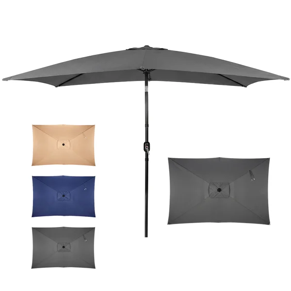 10 x 6.5 FT Square Patio Umbrella, Tilting Outdoor Sun Shade Umbrella with 6 Iron Ribs & Iron Pole, Polyester Fabric Outdoor Market Umbrella Gray