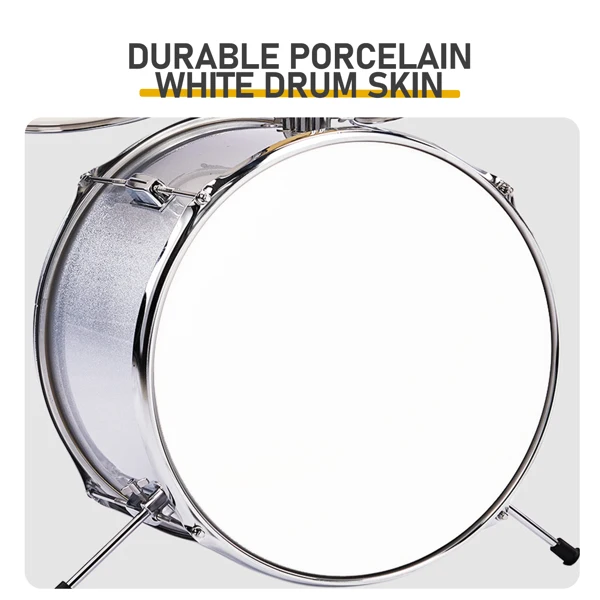 14"x10" 5-Pieces Junior Kids Drum Set Kit Pedal Drum Stick Wrench Drum Stool Silver view 3
