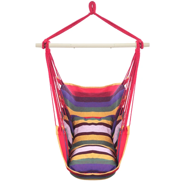 Distinctive Cotton Canvas Hanging Rope Chair with Pillows Rainbow view 4