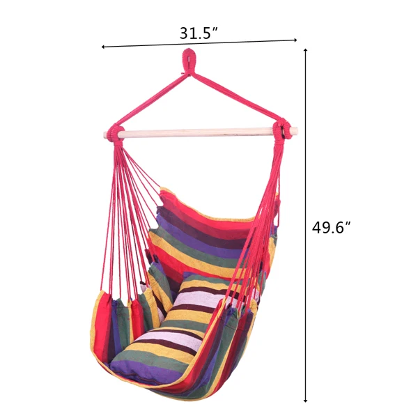 Distinctive Cotton Canvas Hanging Rope Chair with Pillows Rainbow view 5