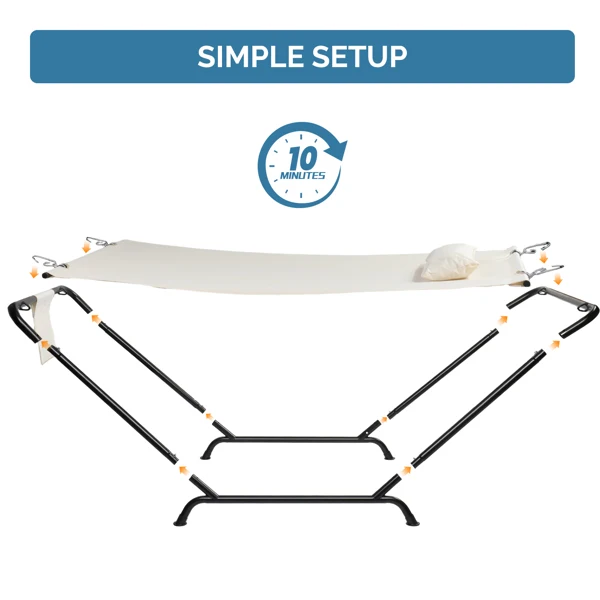 Freestanding Hammock with Stand, 600LBS Heavy Duty Outdoor Hammock Bed with Soft Pillow & Storage Bag, Beige view 2