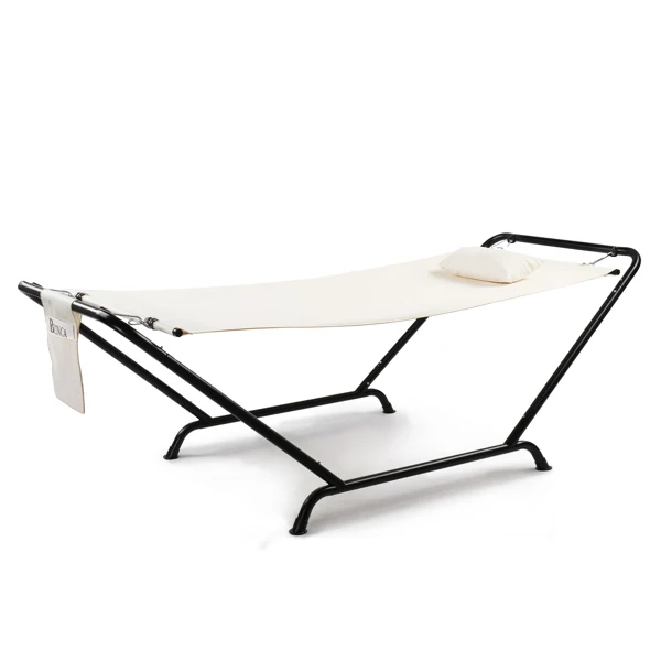 Freestanding Hammock with Stand, 600LBS Heavy Duty Outdoor Hammock Bed with Soft Pillow & Storage Bag, Beige