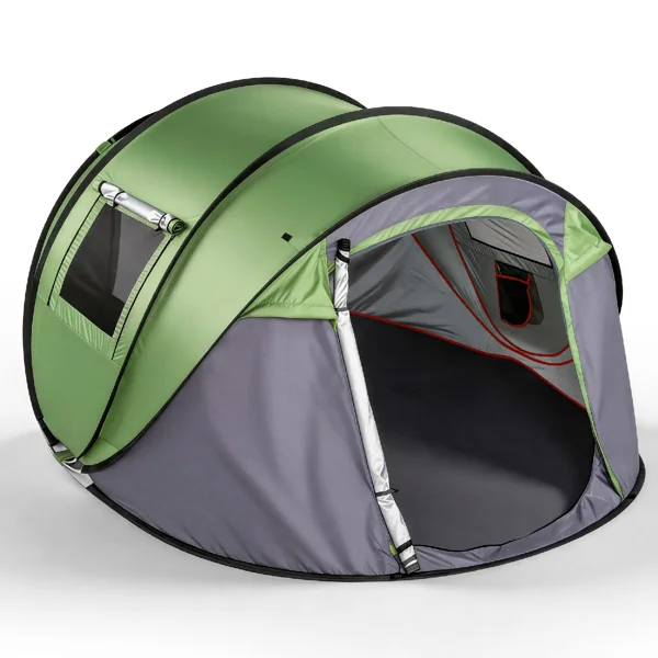 4 Person Pop Up Tent for Camping, Waterproof Instant Family Tent with Front Awning, Automatic Tent Throw Pop Up Instant Flip Pop Tent for Camping, Green view 3
