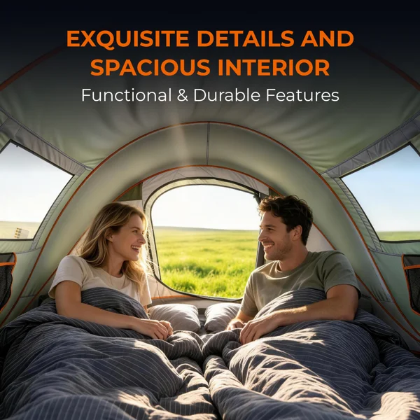 4 Person Pop Up Tent for Camping, Waterproof Instant Family Tent with Front Awning, Automatic Tent Throw Pop Up Instant Flip Pop Tent for Camping, Green view 4