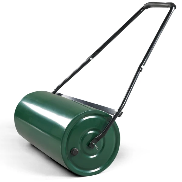 24in Heavy Duty Steel Lawn Roller, Garden Roller Can Be Filled with Water or Sand, Hand Roller with U-shaped Handle, Green & Black