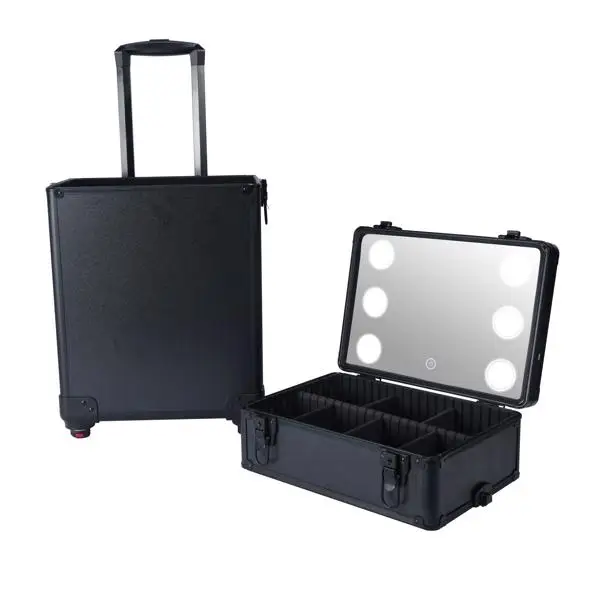 4-in-1 Draw-bar Style Interchangeable Aluminum Rolling Makeup Case-BLACK view 2