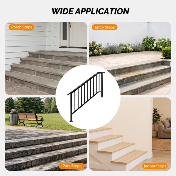 Handrails for Outdoor Steps Fits 4 to 5 Steps view 5