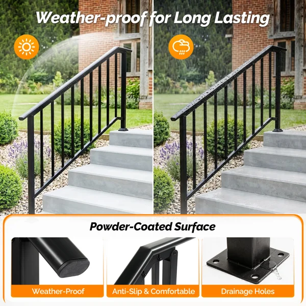 Handrails for Outdoor Steps Fits 4 to 5 Steps view 6