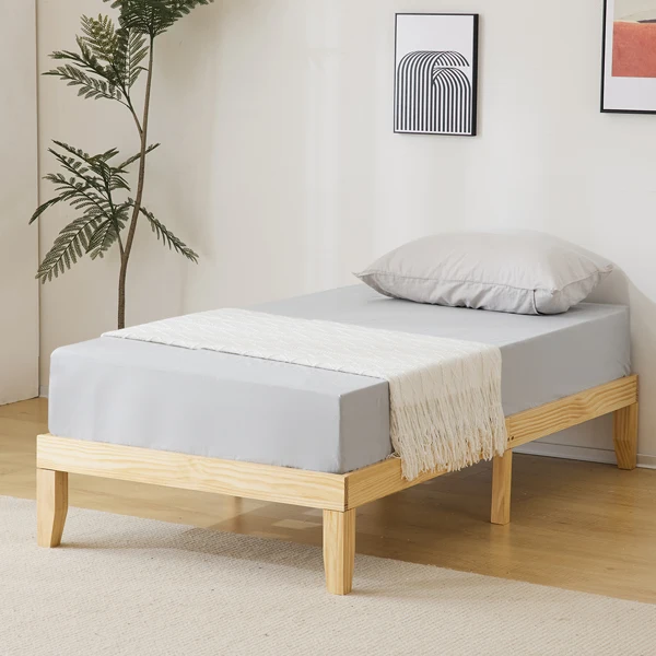 Simple & Sturdy Twin Bed Frame – Painted Pine Wood, Natural Finish view 5