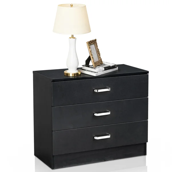 3-Drawer P2 Particleboard Bedside Table with Melamine Finish Drawer Cabinet Lockers 25.98*12.99*22.05in White =61558050 view 2