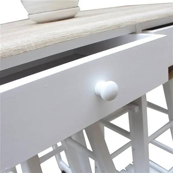 Foldable With Wooden Handle Semicircle Dining Cart With Round Stools White view 3