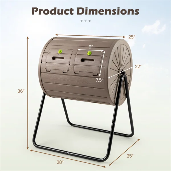 Dual Chamber Compost Tumbler 37.5Gal 360° Rotating Compost Bin with Stirring Blades for Garden-Coffee view 3