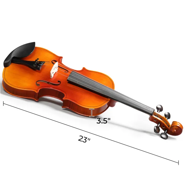 Brand new 4/4 acoustic matte tiger stripe violin set includes phonetic symbols sticker, tuner, string set, shoulder rest, rosin, bow, and premium gift box. view 3