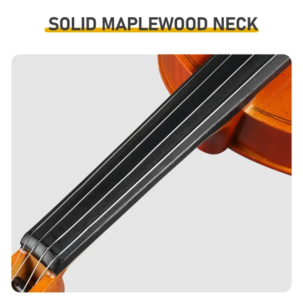 Brand new 4/4 acoustic matte tiger stripe violin set includes phonetic symbols sticker, tuner, string set, shoulder rest, rosin, bow, and premium gift box. view 4