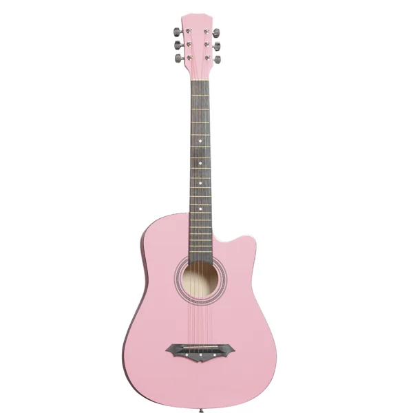 Matte Pink 38-inch Acoustic Guitar with Picks, Strings, Capo, Case, Tuner, and Strap view 5
