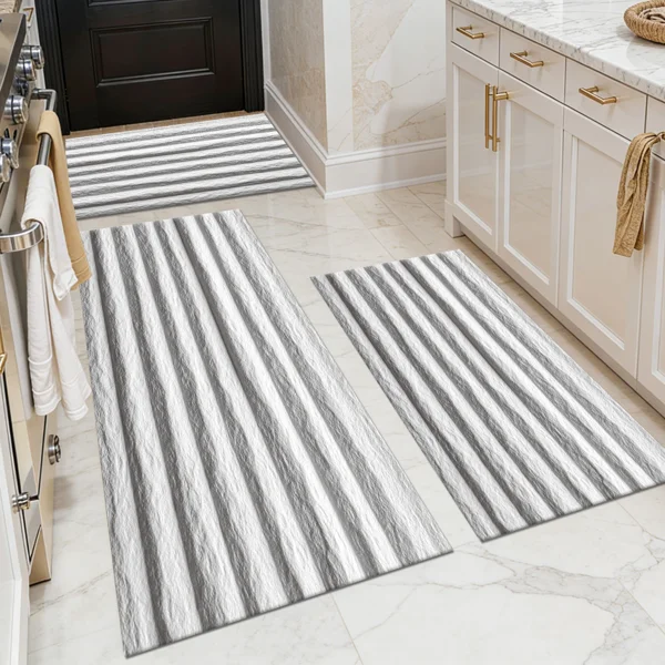 Three-piece kitchen rug set, non-slip and washable, abstract pattern kitchen hallway rug, soft and comfortable, suitable for sinks, floors, entrances, hallways and bathrooms.