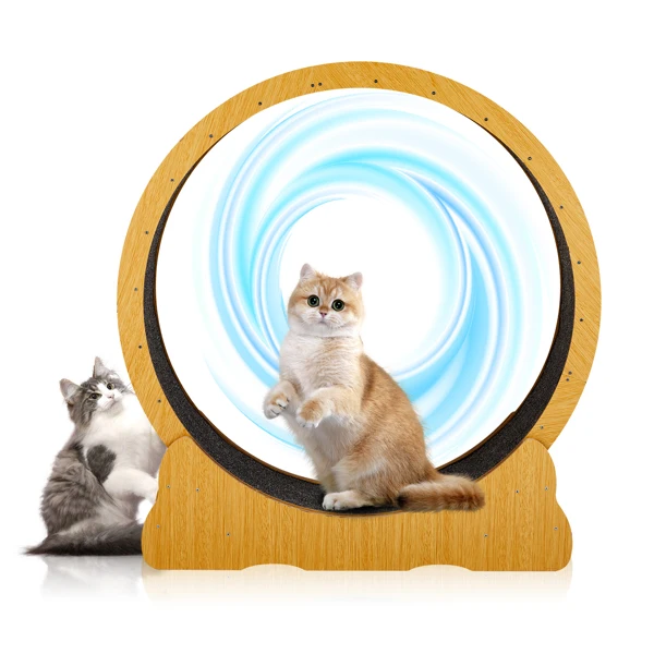 Cat Wheel Exerciser for Indoor Cats, 39.4-inch Large Cat Exercise Wheel for Running Silent, Cat Treadmill with Safety Lock for Cat's Fitness and Health, Natural Wood view 5