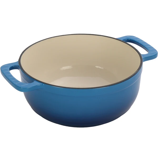 Cast iron 6QT cooking pot - Gradient blue - Includes two silicone gloves - Enamel pot view 2