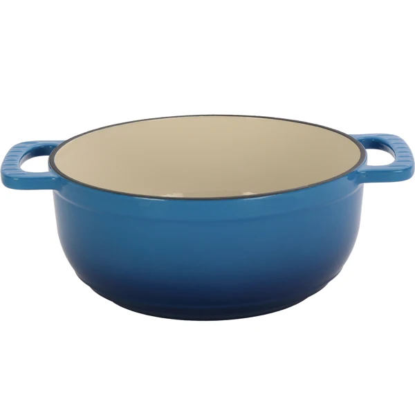 Cast iron 6QT cooking pot - Gradient blue - Includes two silicone gloves - Enamel pot view 4