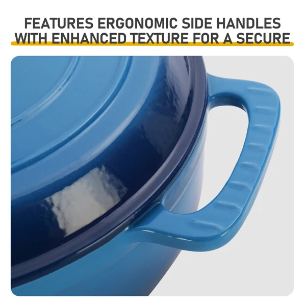 Cast iron 6QT cooking pot - Gradient blue - Includes two silicone gloves - Enamel pot view 5