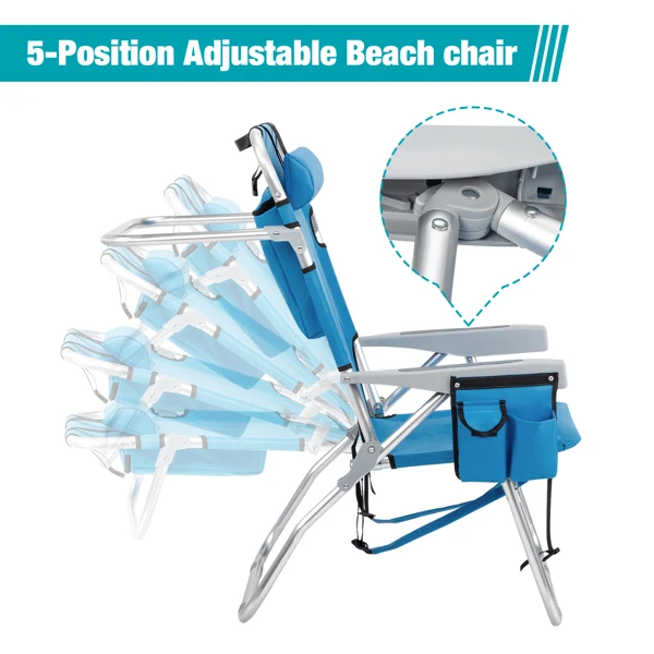 63*70*99cm Heightened Oxford Cloth Silver White Aluminum Tube Bearing 100kg Beach Chair Blue view 2