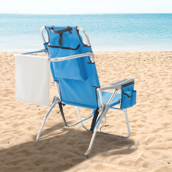 63*70*99cm Heightened Oxford Cloth Silver White Aluminum Tube Bearing 100kg Beach Chair Blue view 5