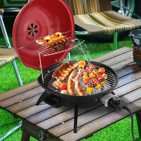 Electric Countertop BBQ Grill, Portable Double Layer Indoor/Outdoor Electric Grill for Indoor & Outdoor Use, 1600W, Red view 3