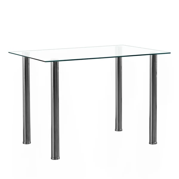 [Same Code:65542081]4-seat simple rectangular cylindrical leg table tempered glass stainless steel clear glass 110 * 70 * 75cm