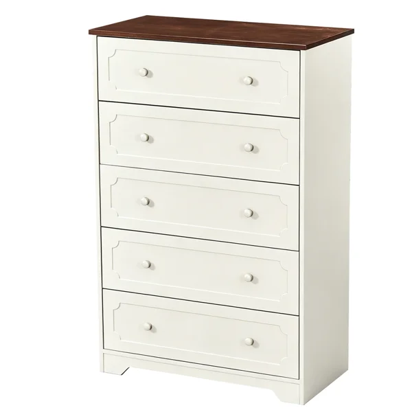 5-Drawer Cabinet with Solid Wood Veneer and Paint P2 MDF + P2 Particleboard Storage Cabinet 31.3*15.55*47.24in Dark brown Ceiling Panels + Light Brown Cabinets view 4