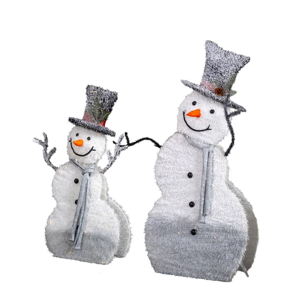 Set of 2 Lighted Snowman with Top Hat Christmas Decorations, Pre-lit 2D Holiday Decor with 80 Warm White LED Lights for Xmas Outdoor Indoor Decor Lighted Holiday Displays view 3