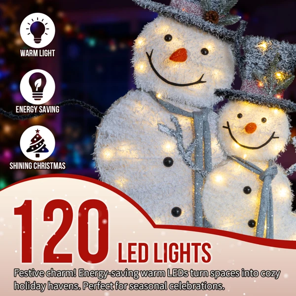 Set of 2 Lighted Snowman with Top Hat Christmas Decorations, Pre-lit 2D Holiday Decor with 80 Warm White LED Lights for Xmas Outdoor Indoor Decor Lighted Holiday Displays view 4