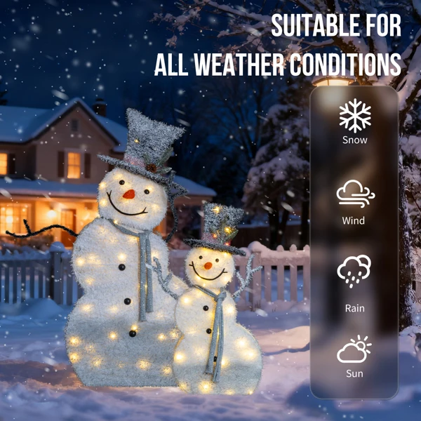Set of 2 Lighted Snowman with Top Hat Christmas Decorations, Pre-lit 2D Holiday Decor with 80 Warm White LED Lights for Xmas Outdoor Indoor Decor Lighted Holiday Displays view 6