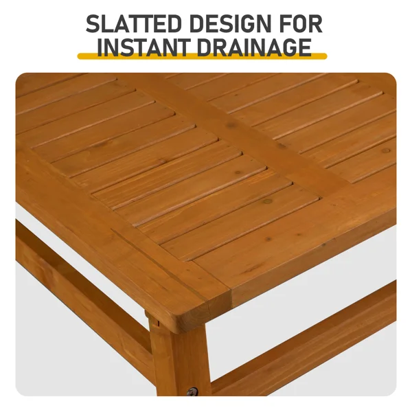 Outdoor Wood Coffee Table, 42" Farmhouse Side Table for Patio, Solid Cedar Wood Accent Table with Slatted Tabletop for Garden Poolside Lawn Living Room, Teak Wood Finish view 3
