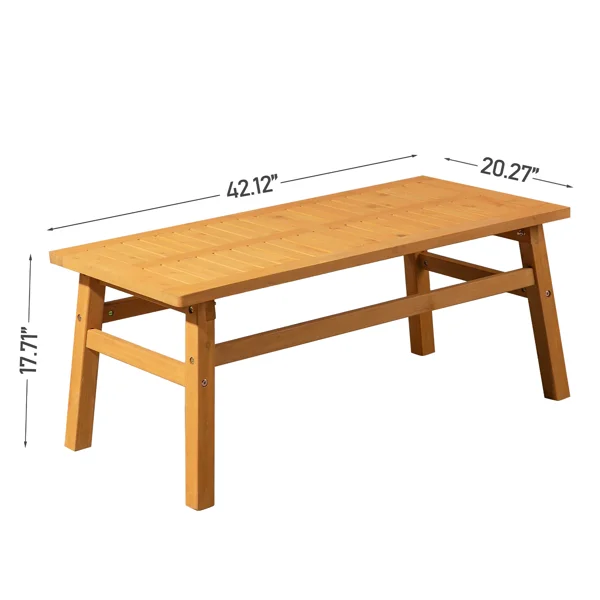 Outdoor Wood Coffee Table, 42" Farmhouse Side Table for Patio, Solid Cedar Wood Accent Table with Slatted Tabletop for Garden Poolside Lawn Living Room, Teak Wood Finish view 4
