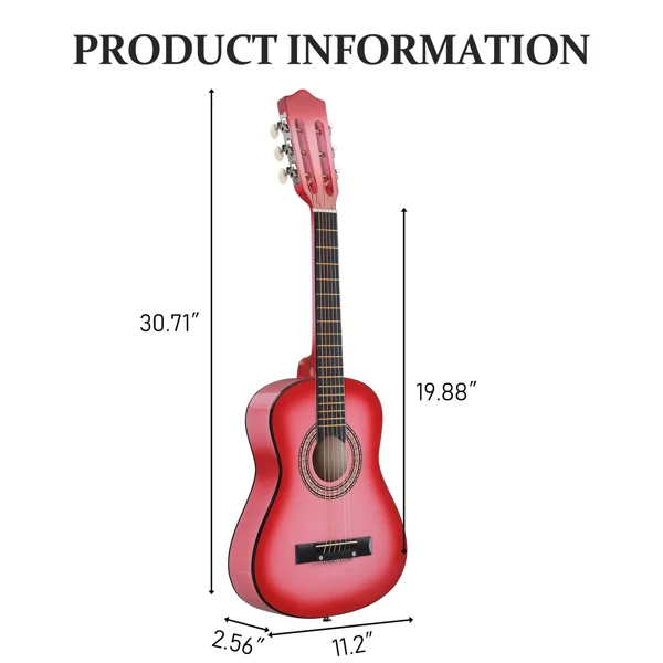 Pink 30-inch acoustic guitar with pick, strings, capo, gig bag, tuner and shoulder strap view 4