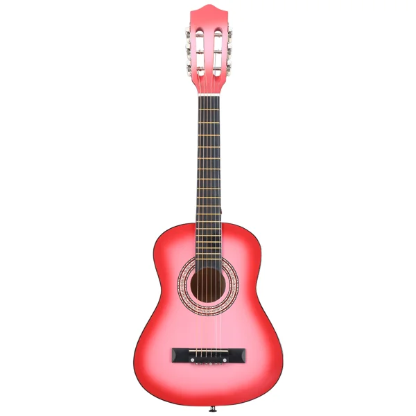 Pink 30-inch acoustic guitar with pick, strings, capo, gig bag, tuner and shoulder strap