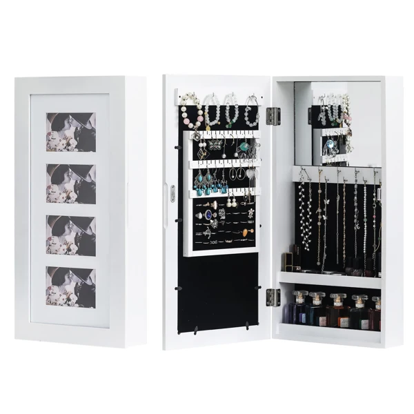 Simple PVC Wood Grain Coating Photo Storage Damp-proof Jewelry Mirror Cabinet White view 4