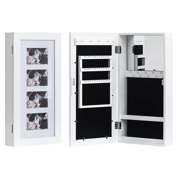 Simple PVC Wood Grain Coating Photo Storage Damp-proof Jewelry Mirror Cabinet White view 5