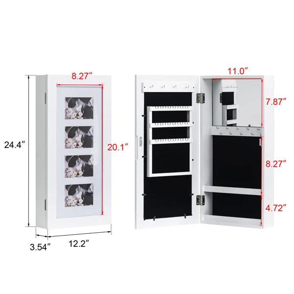 Simple PVC Wood Grain Coating Photo Storage Damp-proof Jewelry Mirror Cabinet White view 6