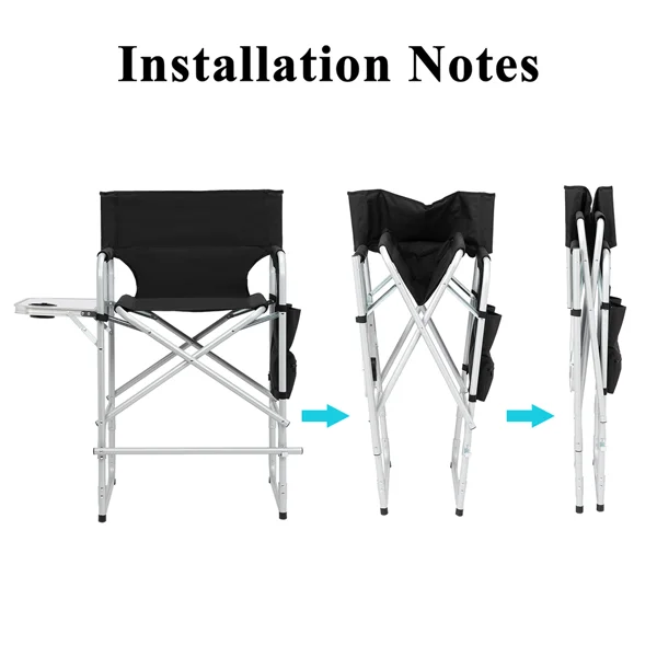 Silver White Iron Pipe Black Cloth Surface Plastic Sprayed Iron Round Pipe Director's Chair 103*60*499cm 120kg Without Carrying Bag view 4