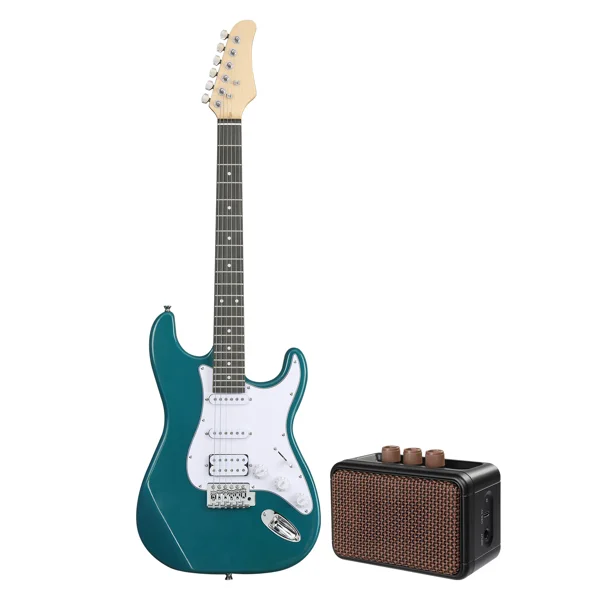 KST Stylish H-S-S Pickup Electric Guitar Kit with 5W AMP Bag Guitar Strap Strings Lake Blue