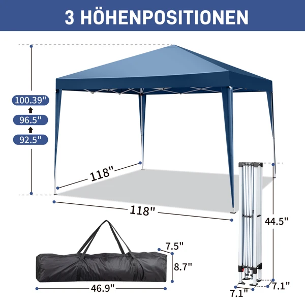 3 x 3m Two Doors & Two Windows Practical Waterproof Right-Angle Folding Tent Blue view 2