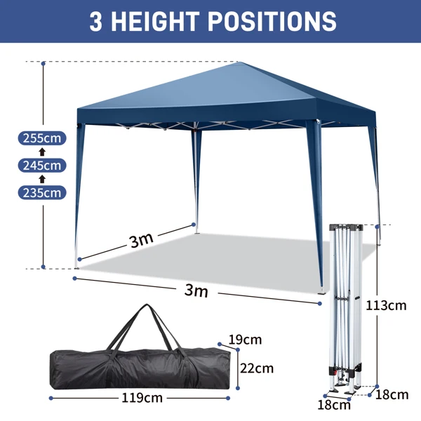 3 x 3m Two Doors & Two Windows Practical Waterproof Right-Angle Folding Tent Blue view 3