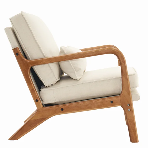 Oak Armrest Oak Upholstered Single Lounge Chair Indoor Lounge Chair Off-White view 2