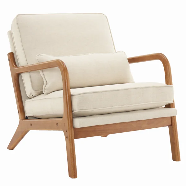 Oak Armrest Oak Upholstered Single Lounge Chair Indoor Lounge Chair Off-White view 3