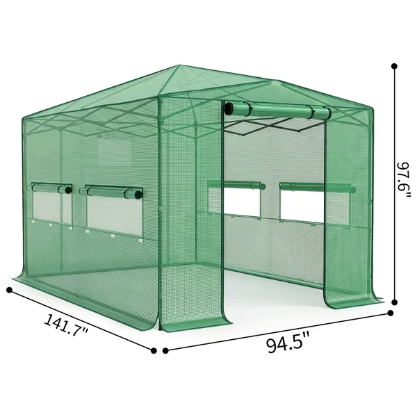 8*12ft Plastic Sprayed Iron Pipe PE Mesh Foldable Greenhouse Shed Green view 2